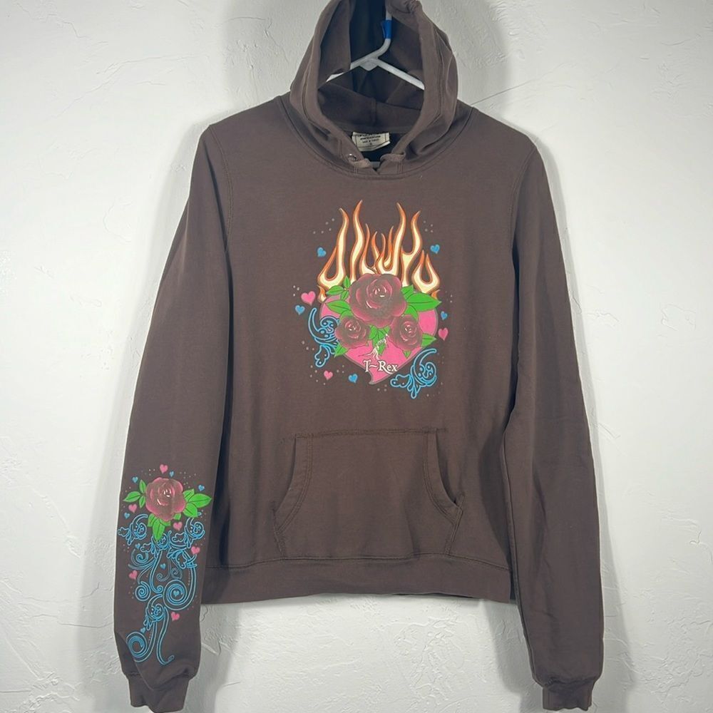 Big‎ Kids T-REX CAFE Hoodie Pullover Sweatshirt - Brown - Sz XL - EXCELLENT